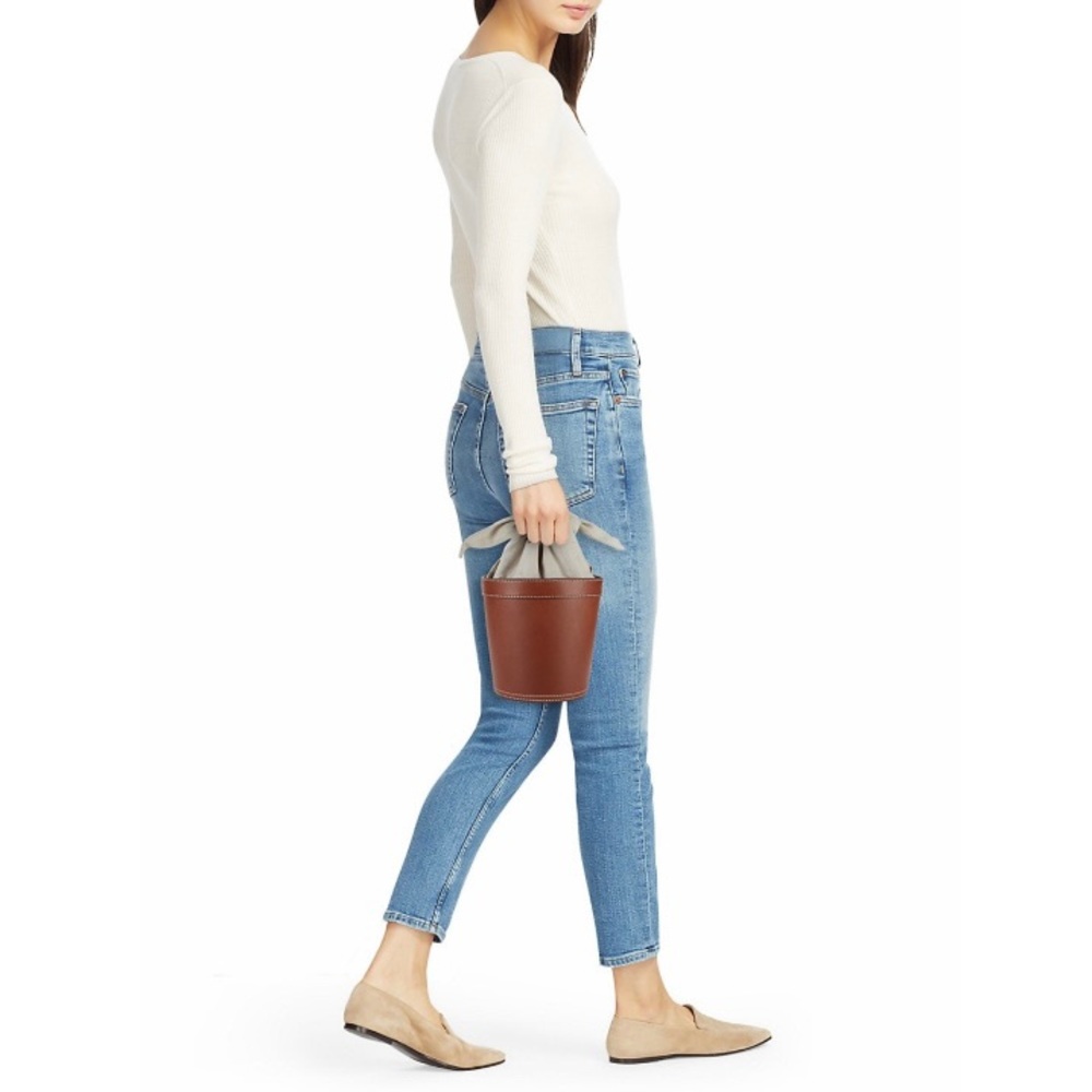 Staud Britt Linen & Leather Brown Bucket Bag - Picture 9 of 15